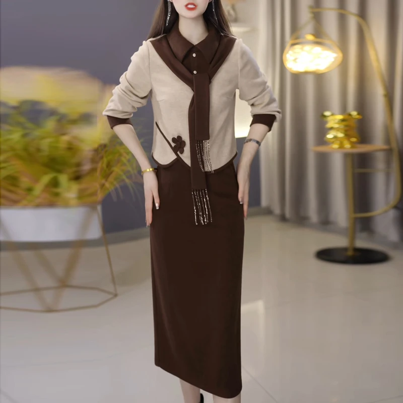 时尚小香风套装连衣裙女2025年秋季新款妈妈气质显瘦半身裙两件套