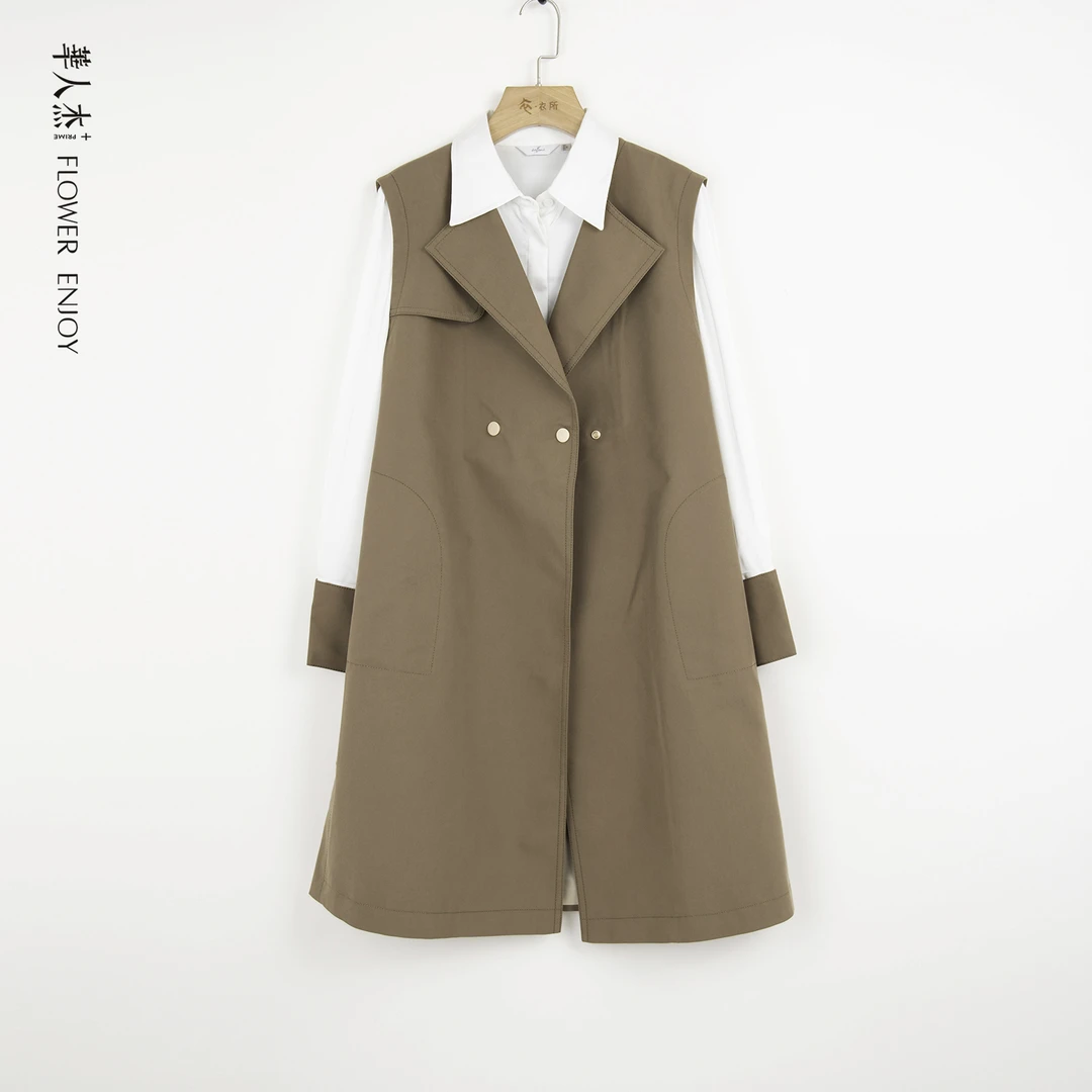 华人杰秋季新款休闲气质风衣衬衫两件套腰带通勤风衣套装