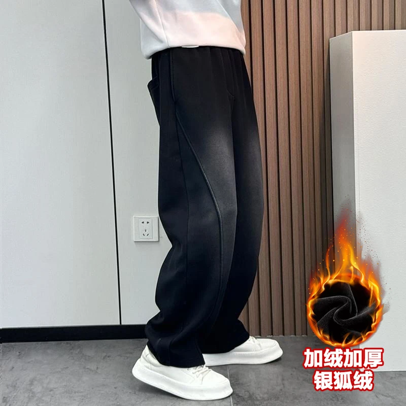 秋冬季新款百搭新品潮牌美式直筒高街加绒加厚休闲裤宽松弯刀帅气