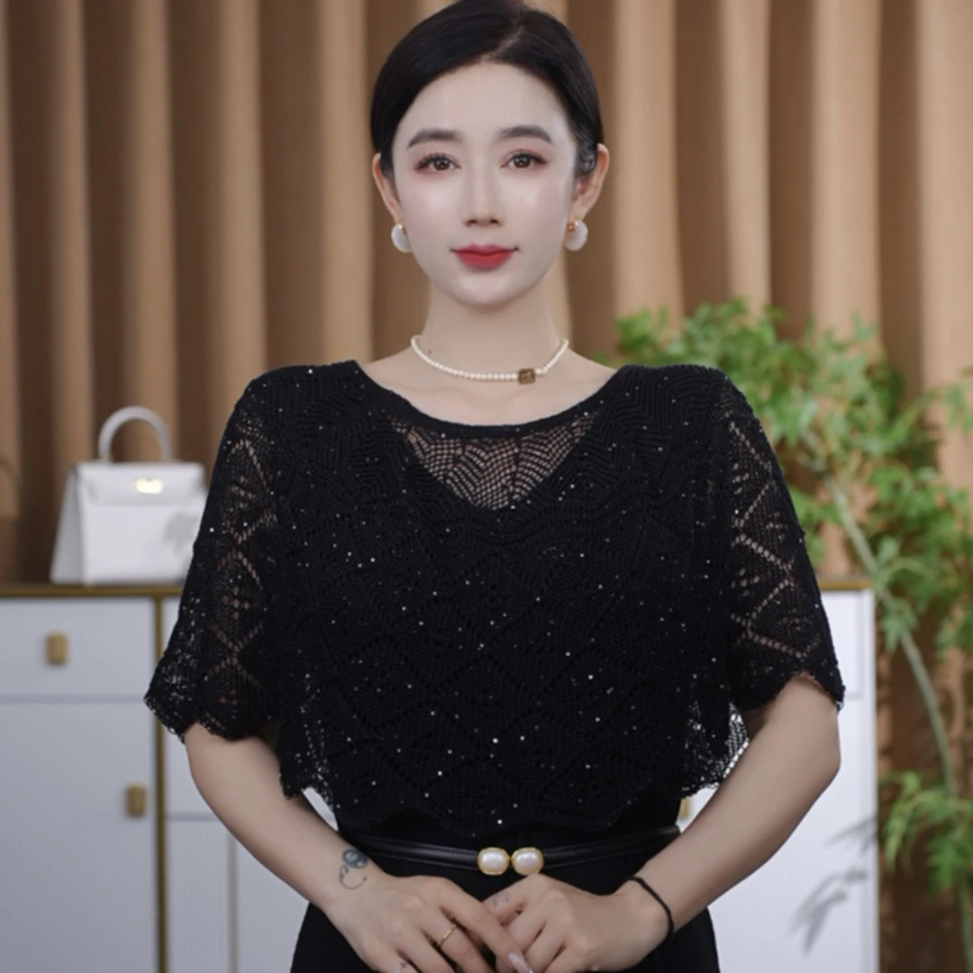 亮丝针织防晒披肩女外搭气质套护颈镂空小坎肩透气空调罩衫