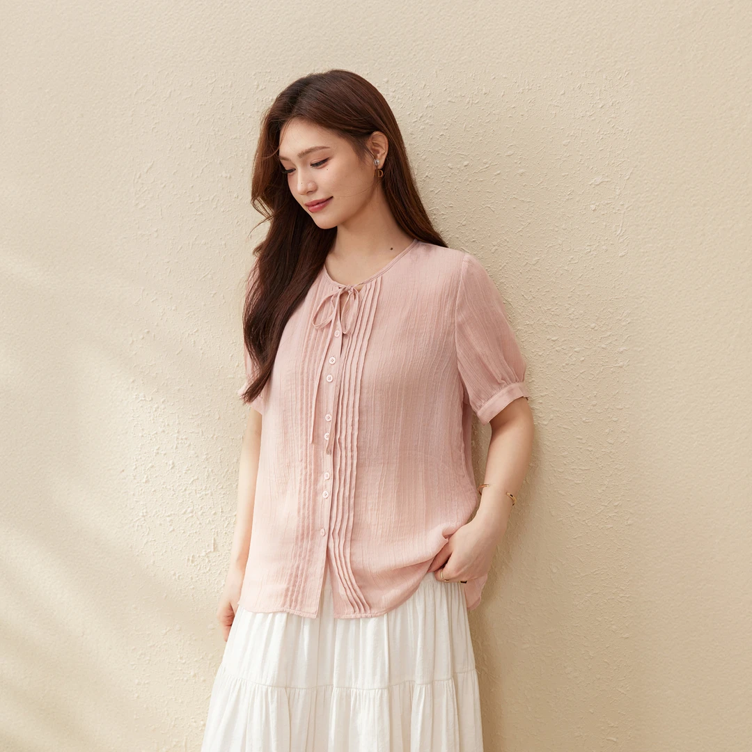 【半夏微凉】纤莉秀W大码女装欧若风显瘦正肩泡泡袖轻薄衬衫QK0900