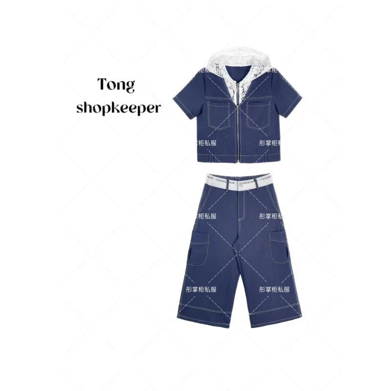 QJ/彤掌柜1681706 夏款25欧货天丝莱赛尔拼蕾丝腰头字母设计套装