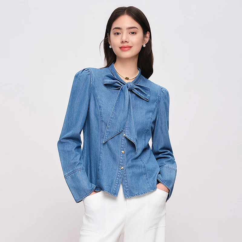 【舒软肤感单宁】天丝牛仔衬衫甜酷风上衣DOUBLOVE贝爱25早秋新款