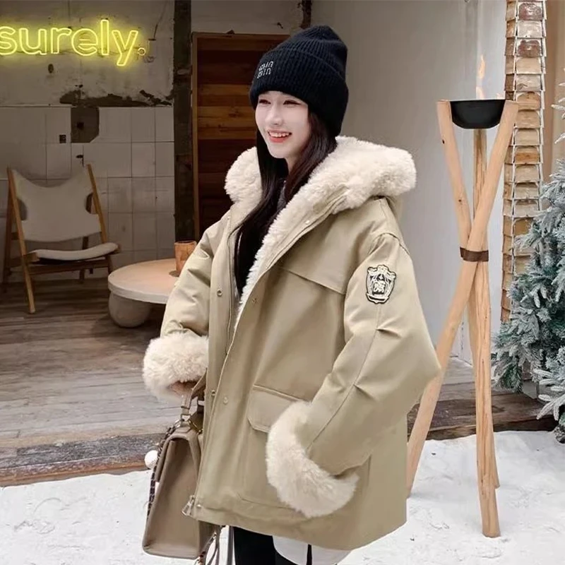 韩国东大门25冬装新款袖子设计感休闲接拼大口袋韩版带帽棉服