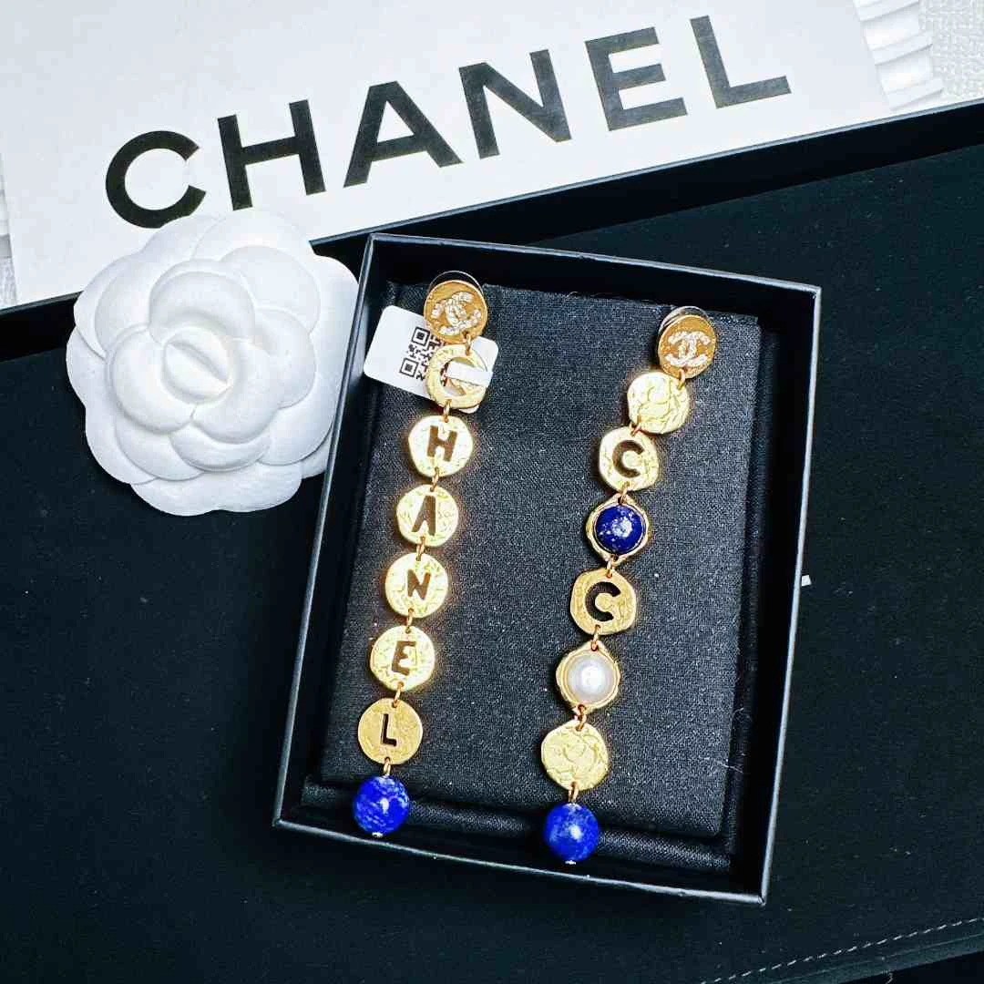 95新 Chanel/香奈儿 柚礼中古/香奈儿埃及蓝扫肩耳钉LZ503017
