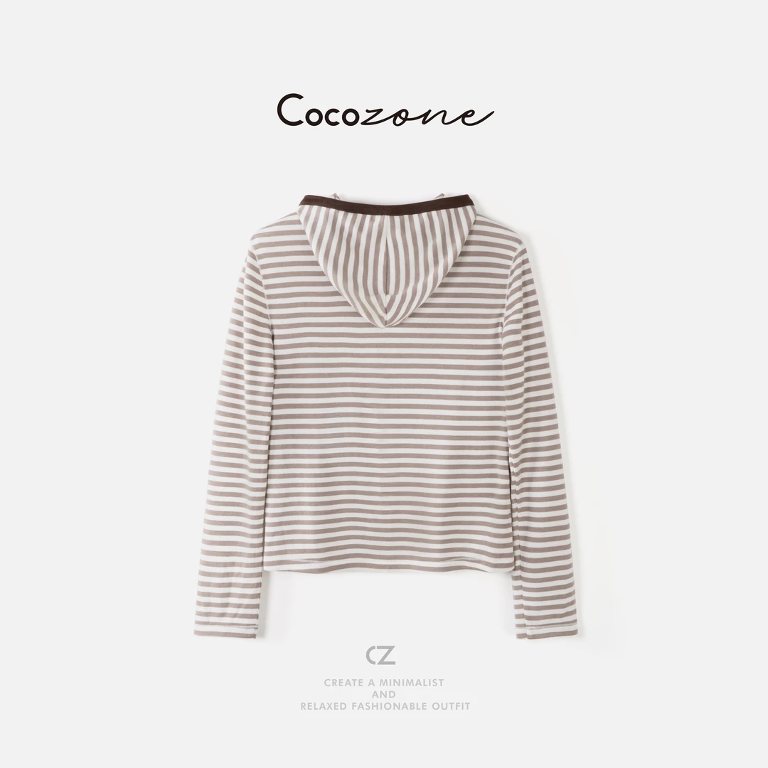 COCO ZONE 刘一一“莱赛尔混纺”连帽体绣花长袖T恤CD2A2031