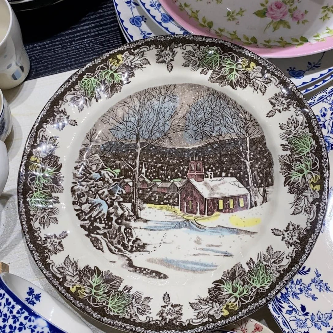 瓷微瑕下雪天十寸平盘