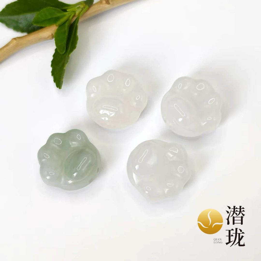 【潜珑】XY-1830天然金丝玉白月光手工猫爪吊坠26mm多样性拍一发一