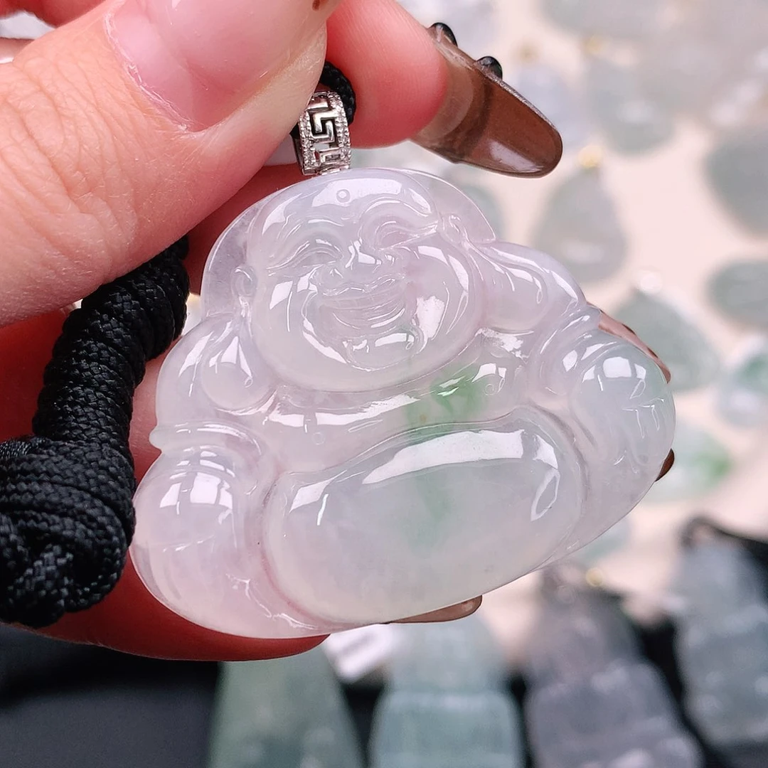 翡翠颈饰18K金镶嵌飘花大佛43、35.6、45.5、6