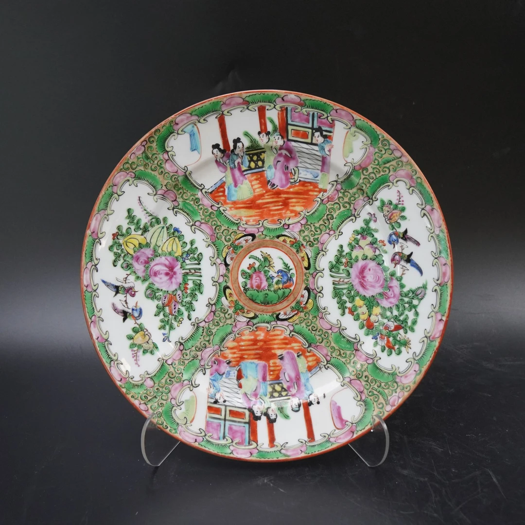 Lot.25090534清光绪广彩人物花鸟纹赏盘 直径：约24.6cm