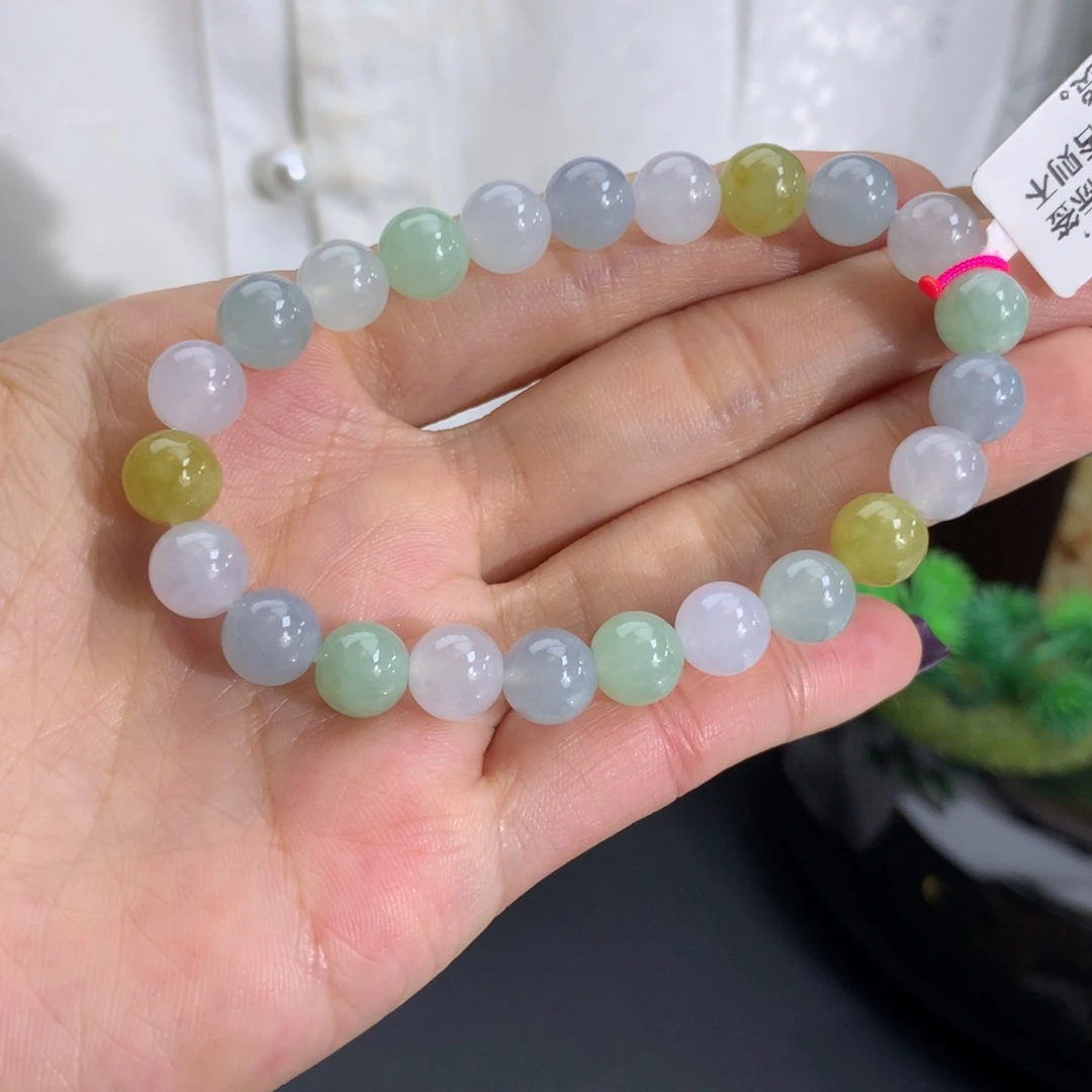 翡翠未镶嵌手串卡8胶润多宝手串