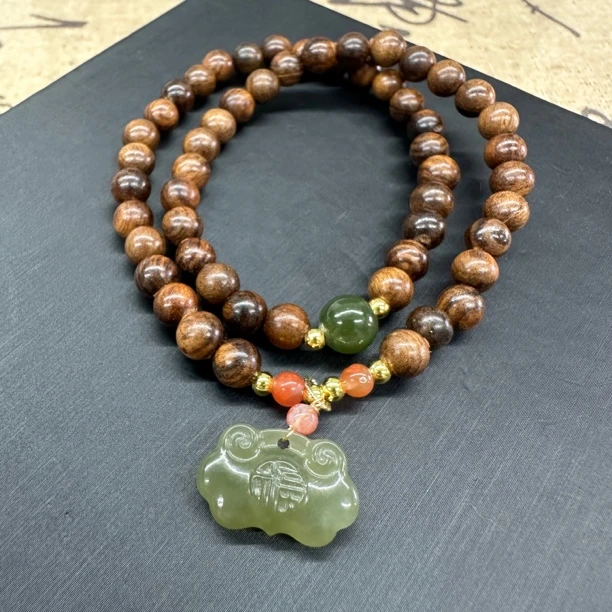H286 和田玉木质两圈手串多样性发其一