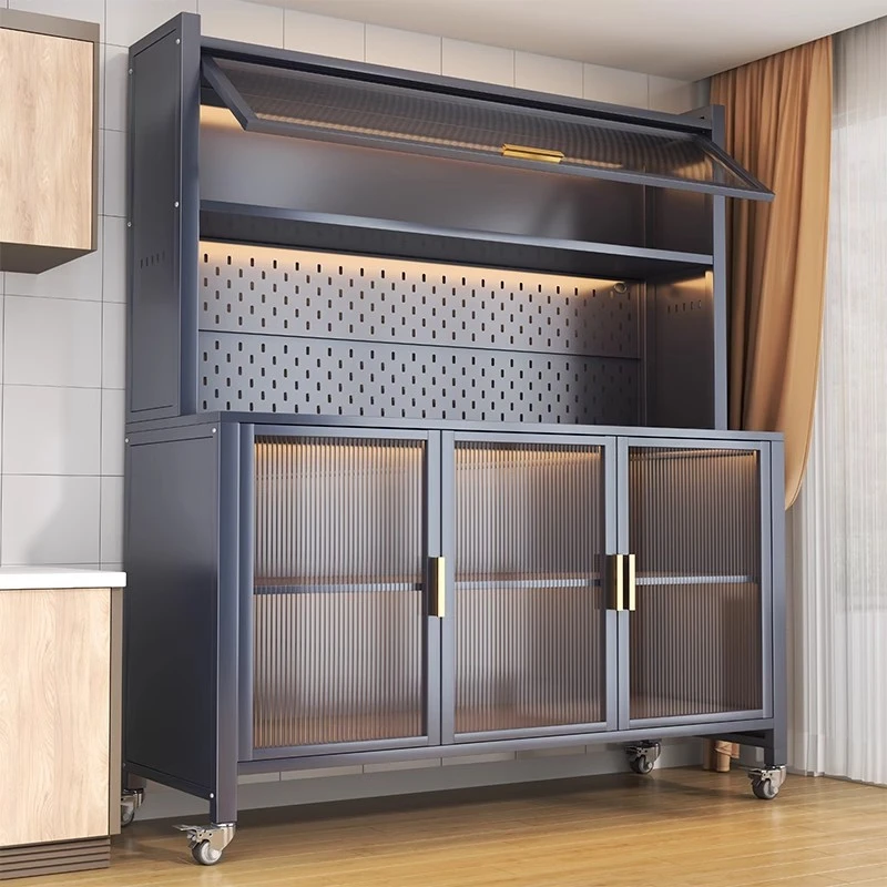 厨房上翻门餐边柜多层落地多功能微波炉家电餐边储物收纳橱具柜子