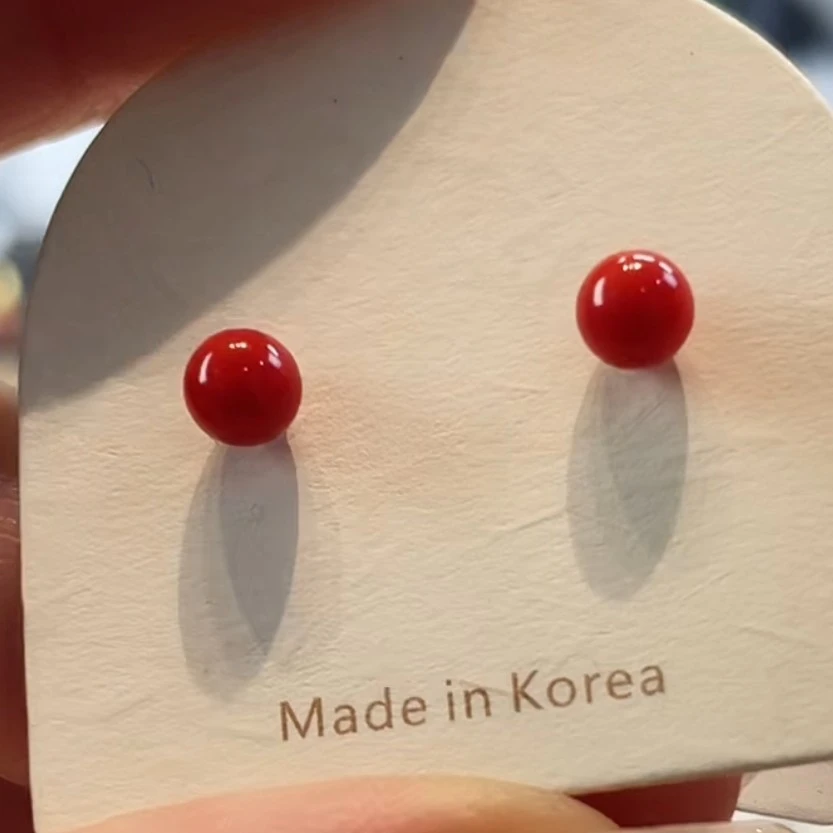 天然宝石红珊瑚耳饰