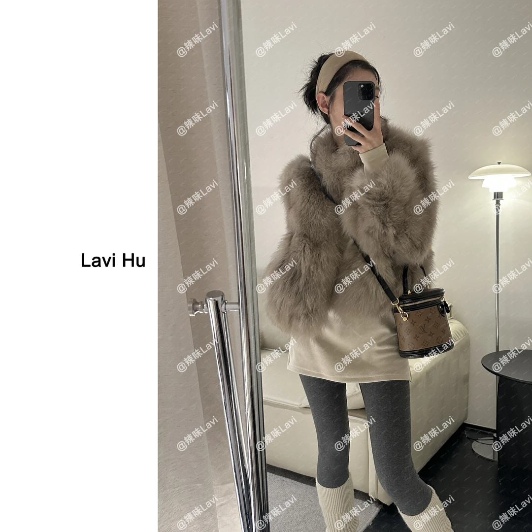 LAVI HU【森林原住民】狐狸毛韩系时尚百搭短款长袖外套3395