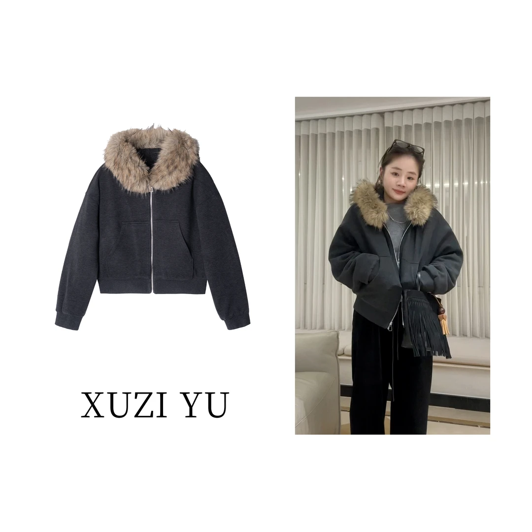 XUZI YU.小个子定制毛领开衫夹棉外套女2025冬加厚7721-W161162