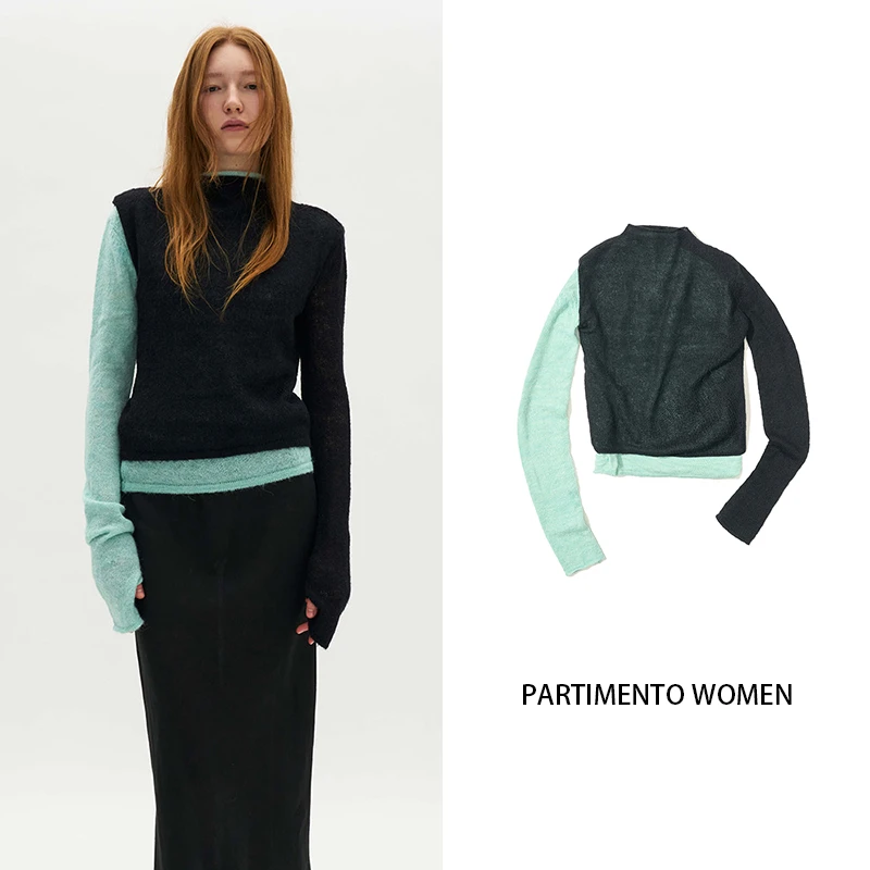 不规则两件套叠穿韩国正品PARTIMENTO24秋修身上衣毛衣针织衫