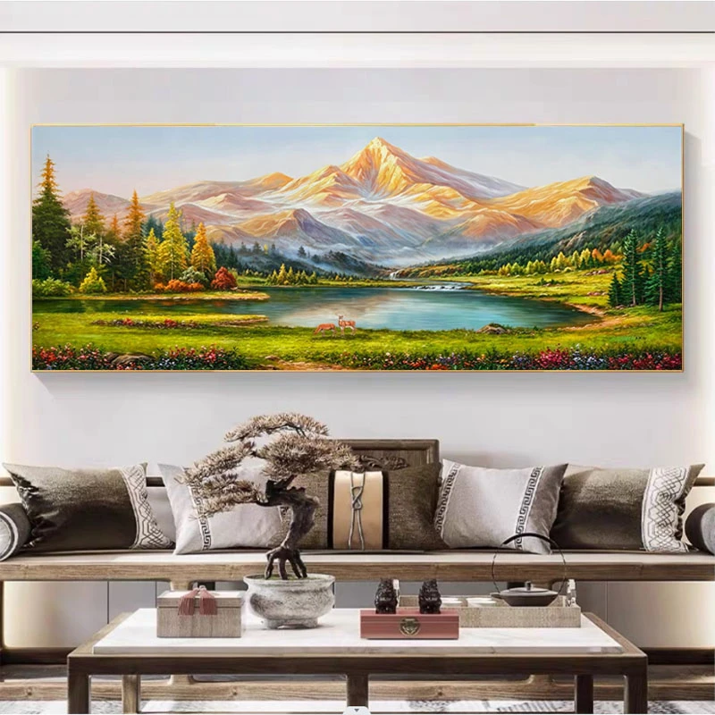 聚宝盆金山客厅沙发晶瓷晶钻装饰横幅画客厅挂墙壁画