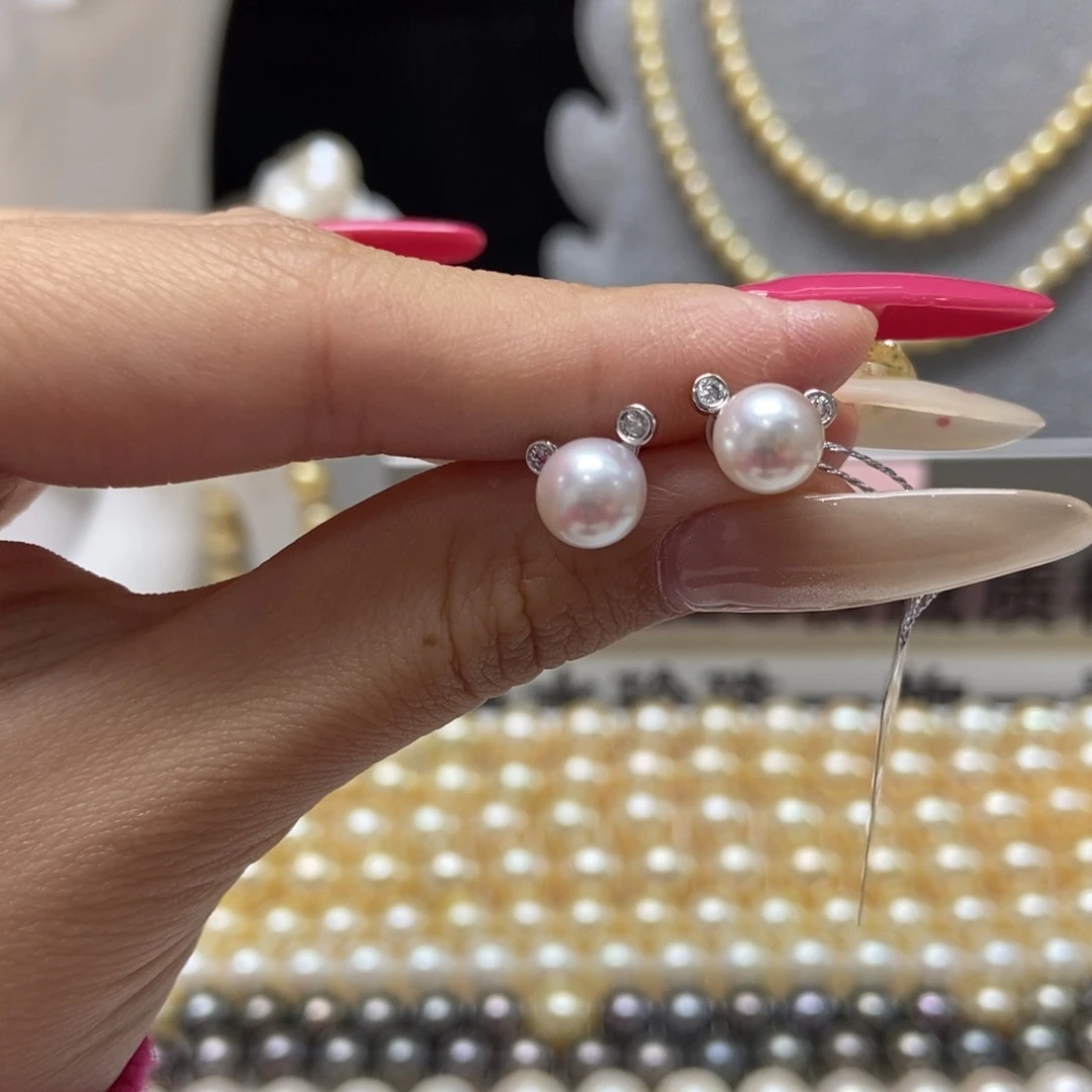 海水珍珠耳饰银S925镶嵌