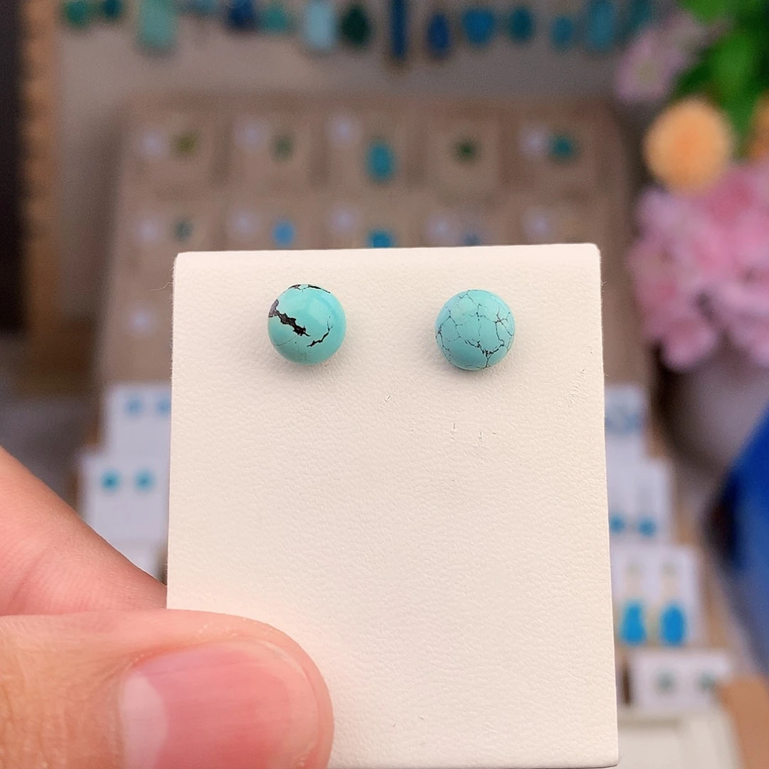 银S925镶嵌绿松石耳饰