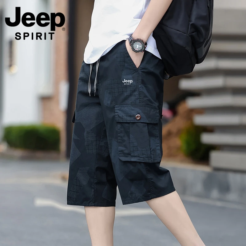JEEPSPIRIT吉普七分裤新品户外休闲短裤男士夏季透气纯棉运动短裤