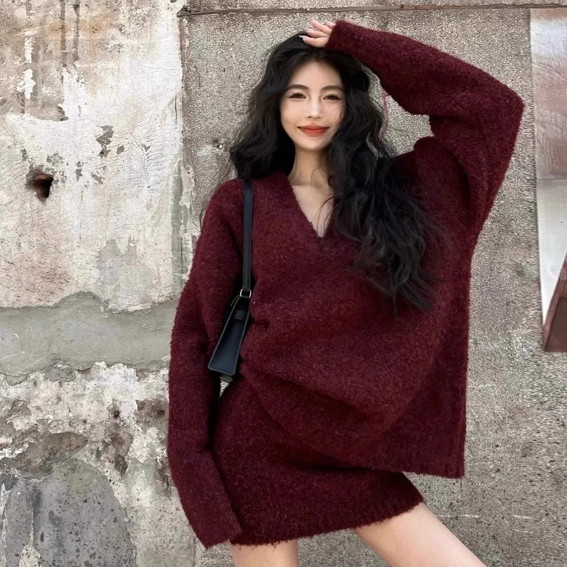 春秋穿搭红色针织毛衣包臀短裙套装连衣裙2025新款女春秋季两件套