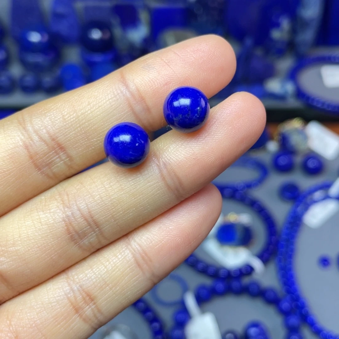 青金石银S925镶嵌10mm耳饰