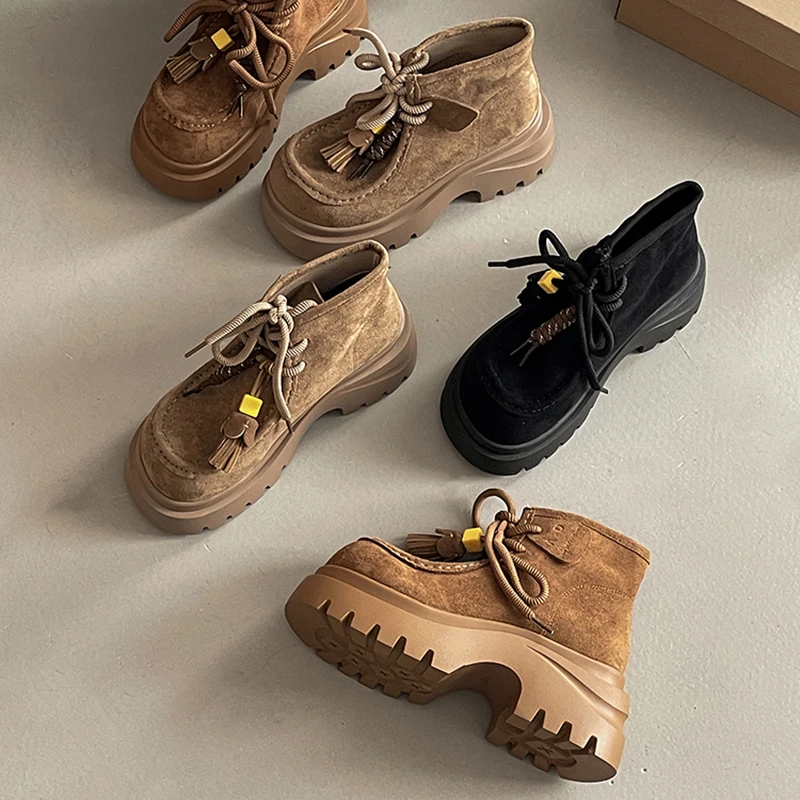 时尚百搭复古流苏大头休闲板鞋女2025秋季新款气质厚底乐福鞋单鞋