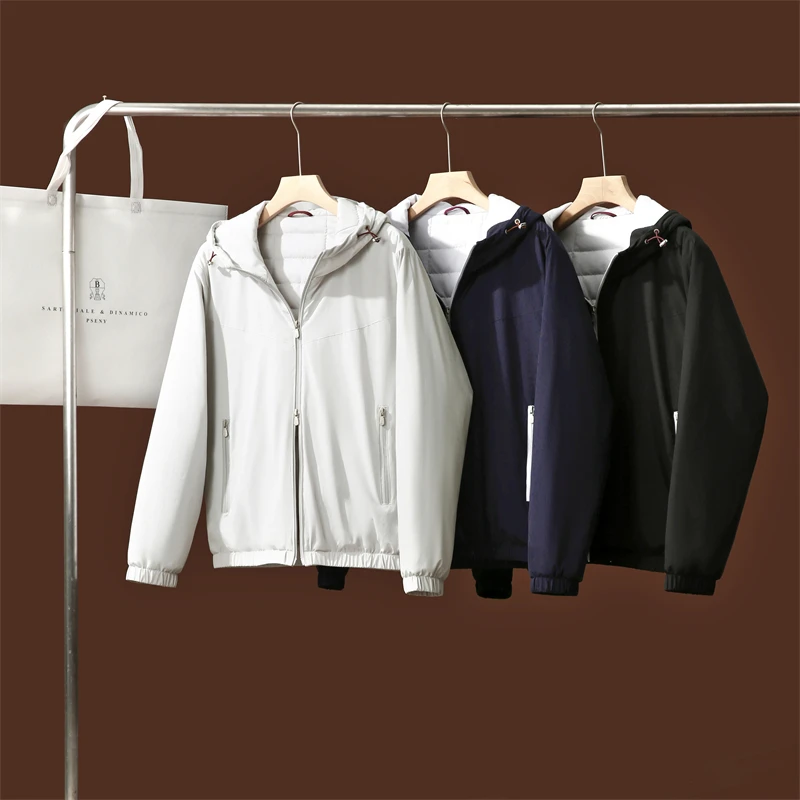 轻暖牛货 绵羊毛桑蚕丝填充秋冬男士防风轻薄保暖棉夹克连帽外套