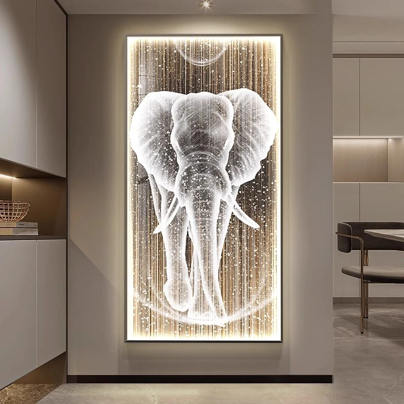 入户玄关装饰画大象高级感led灯画2025新款大气竖版走廊过道壁画