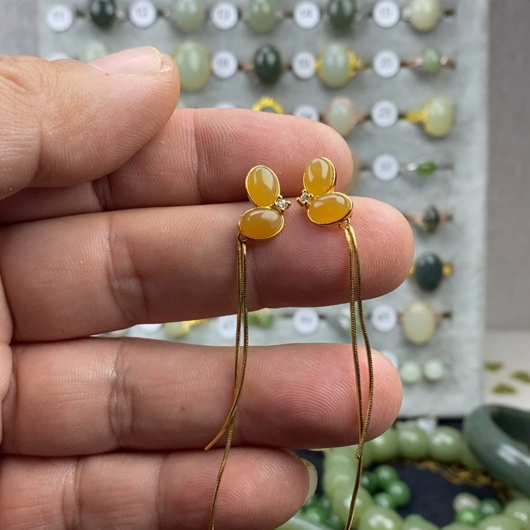 和田玉（糖玉）银S925镀金镶嵌戒指