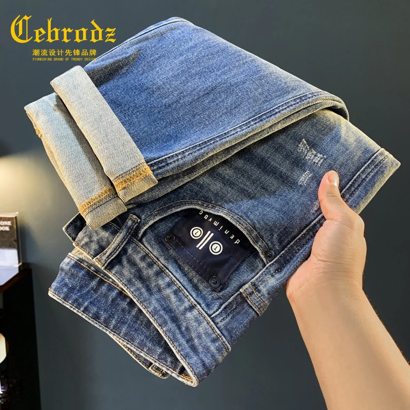 法国Cebrodz水洗牛仔裤男复古水洗直筒宽松长裤2025秋季新款裤子