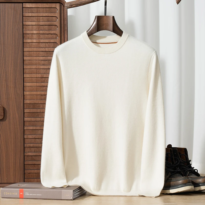 精纺加厚100%纯山羊绒套衫男半高圆领针织毛衣秋冬新款保暖舒适