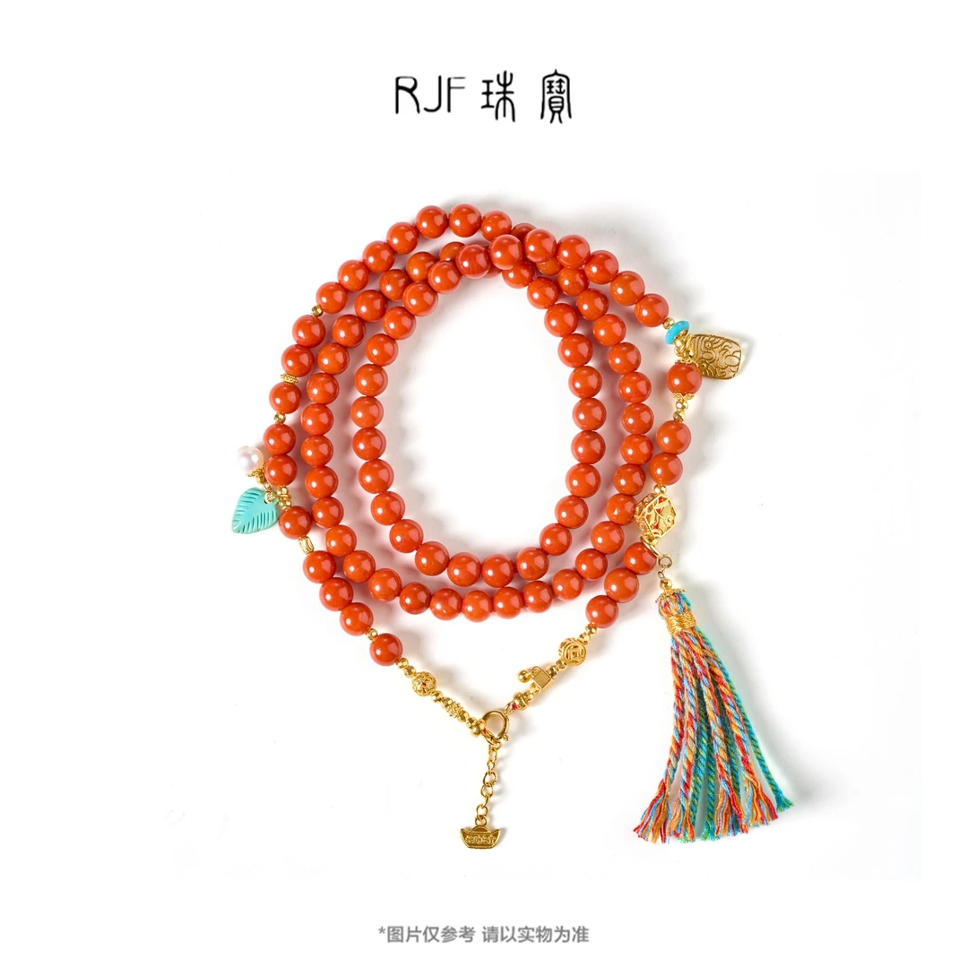 RJF【南凤】原创南红万能链国风百搭妈妈链18K金女款民族风长链