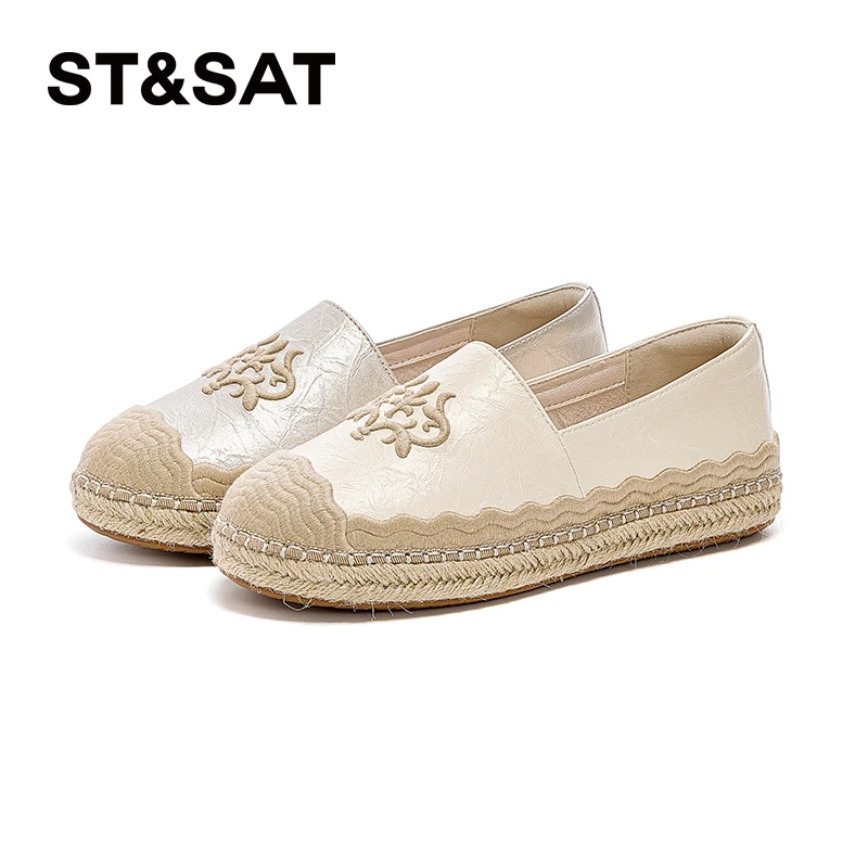 星期六女士潮流低跟舒适简约轻便百搭复古休闲时尚圆头厚底单鞋