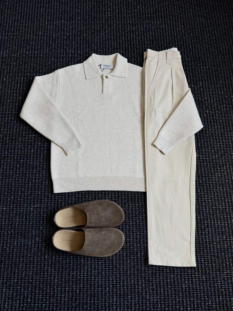 THON BERRY男士早秋套头时尚针织衫休闲通勤长裤秋冬休闲套装潮