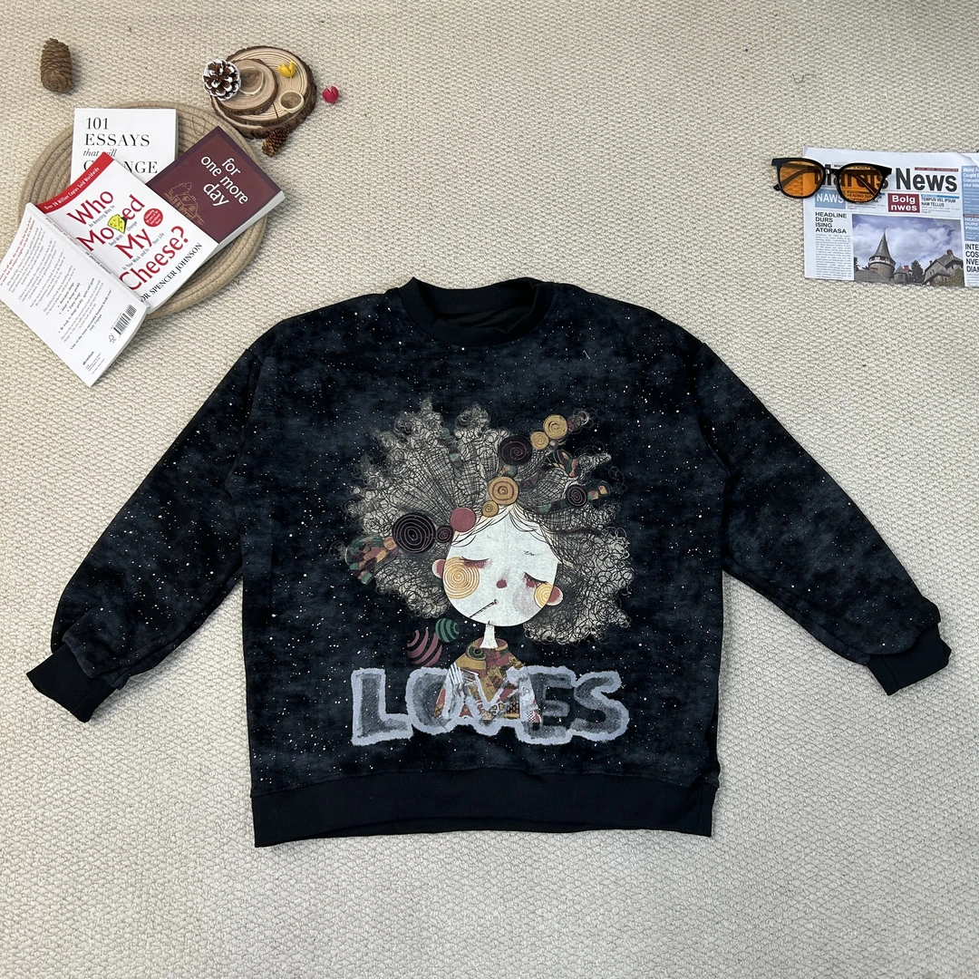 2025春季新款休闲时尚卡通字母印花刺绣加厚卫衣9067