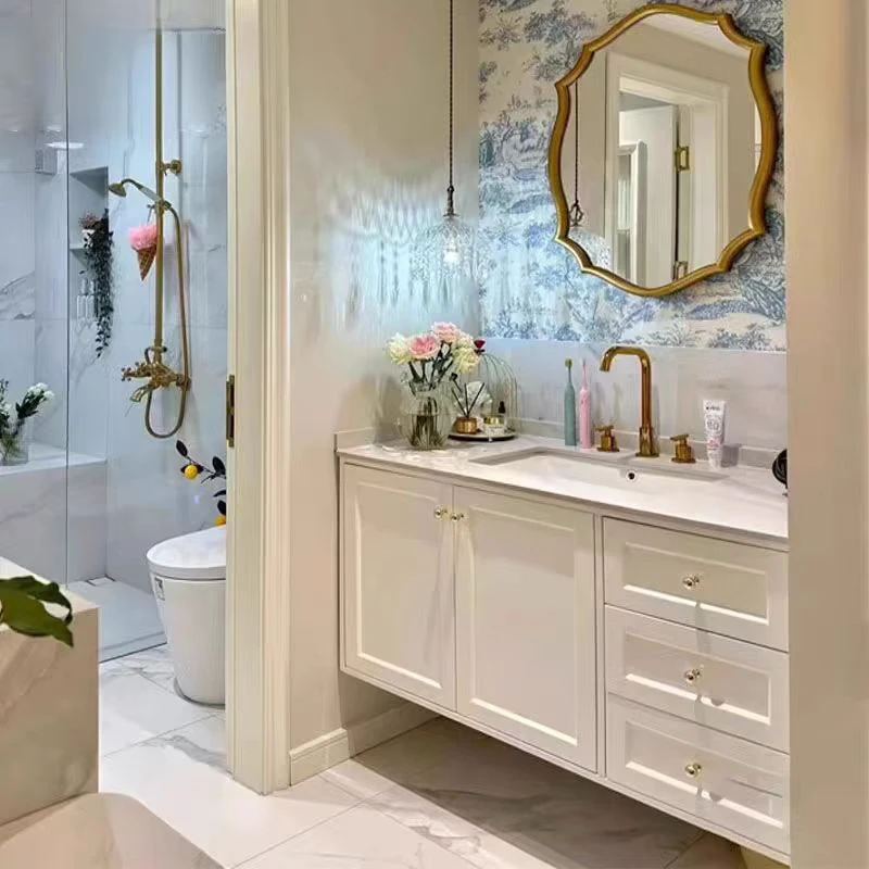 法式奶油风复古浴室柜组合实木美式卫浴柜卫生间洗漱台洗手洗脸盆