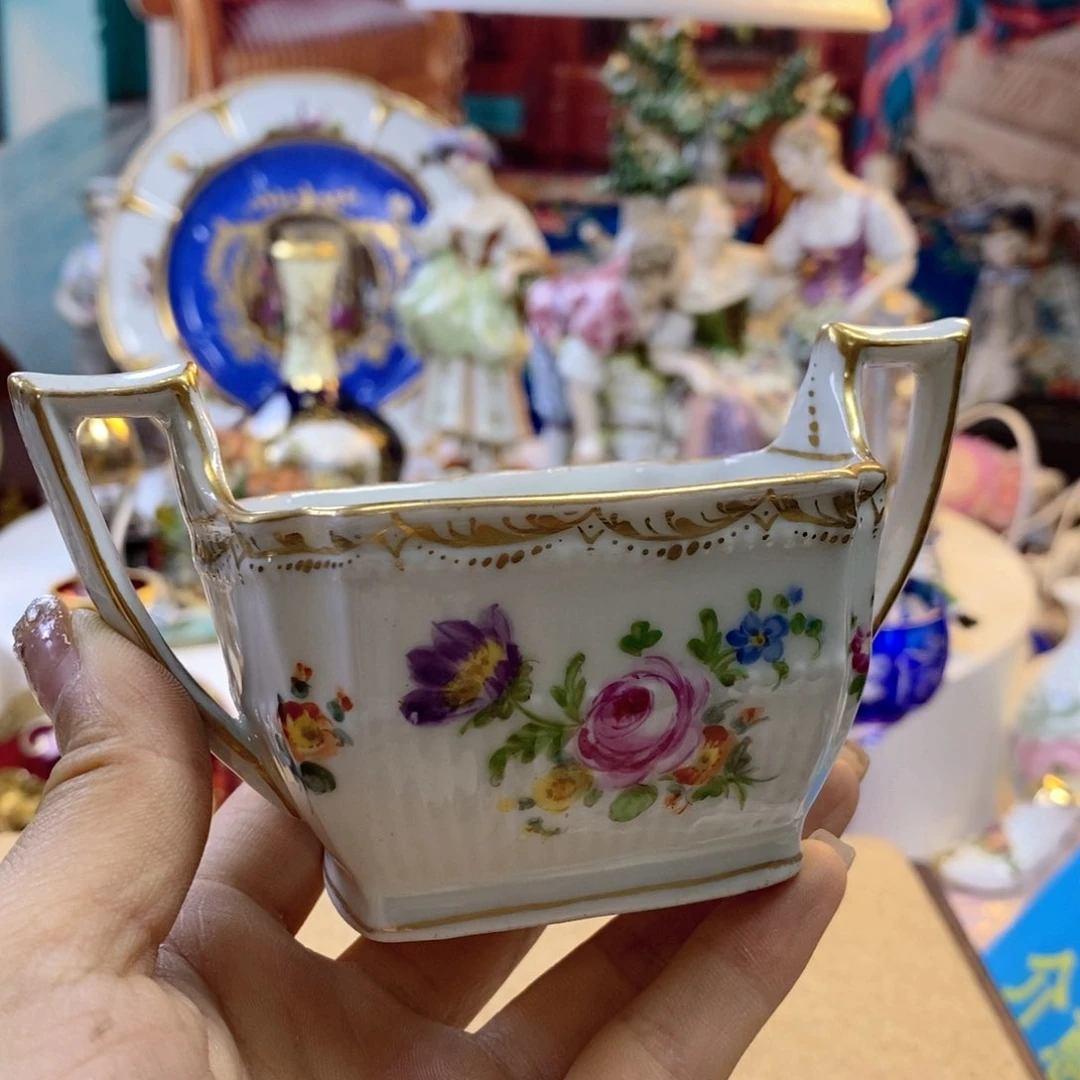 德累斯顿手绘瓷器欧瓷咖啡杯水晶杯