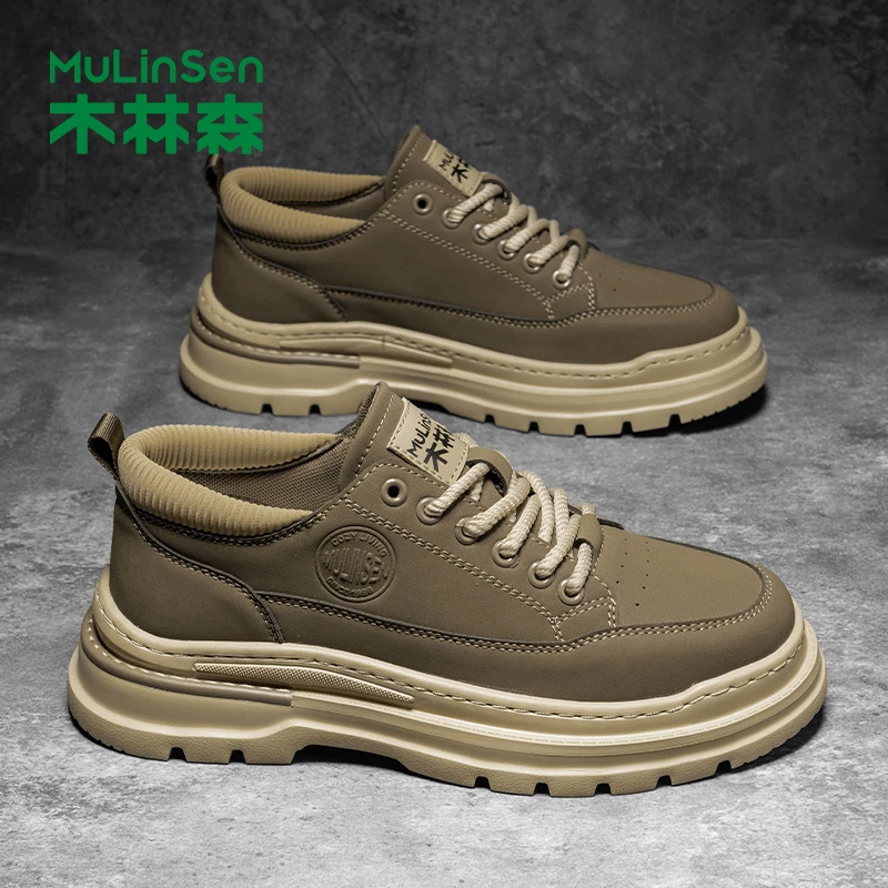 木林森鞋子男2025秋季新款休闲百搭皮鞋男士增高厚底轻便运动工装