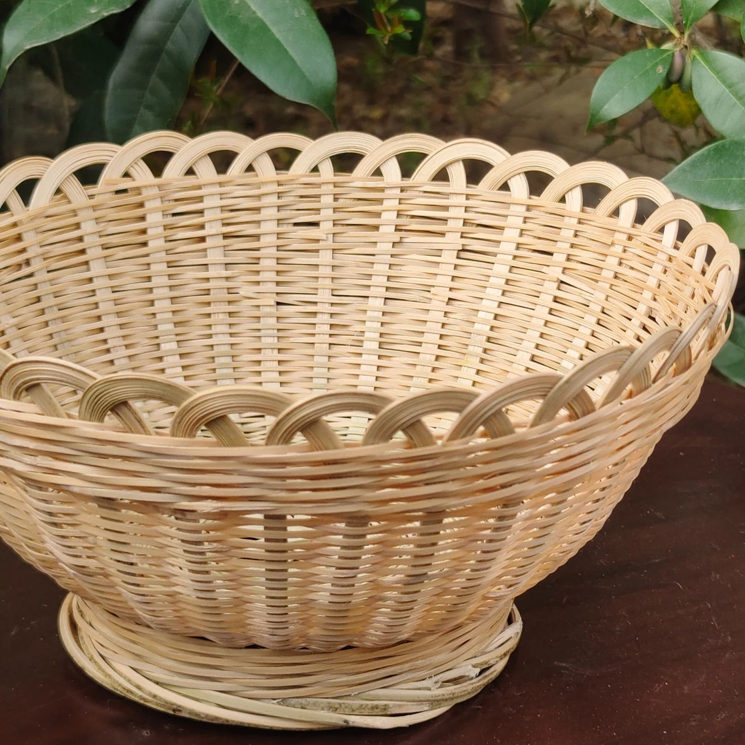 手工艺品家用竹筐家用馍筐水果框竹子竹编手工编制