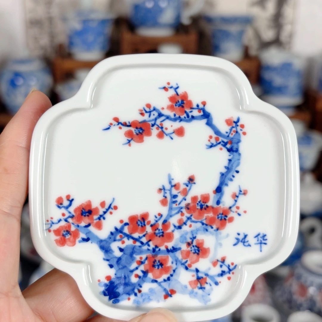 青花瓷器手绘作品陶瓷杯垫