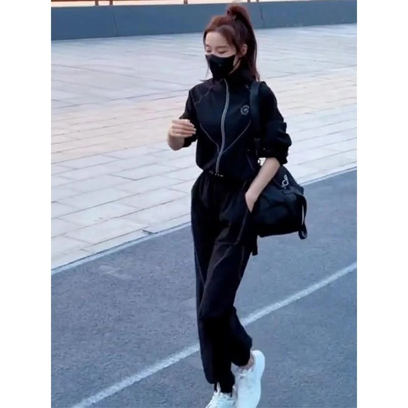 休闲运动套装女装2025春秋季新款时尚宽松显瘦束脚裤跑步服两件套