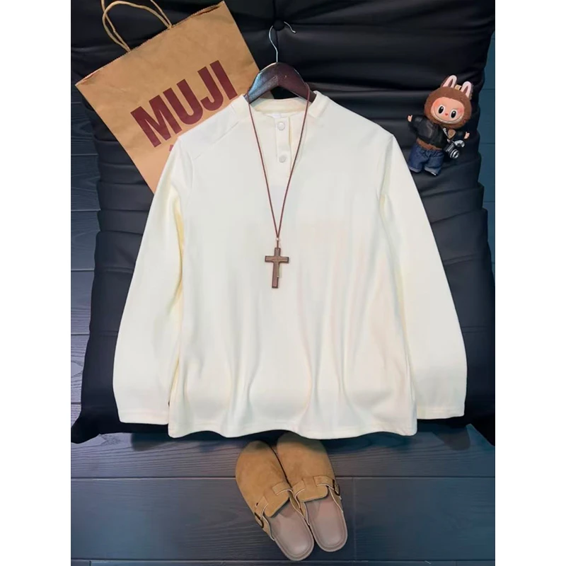 德绒亨利领打底衫t恤男款秋冬季新款美式潮牌高级感内搭长袖卫衣