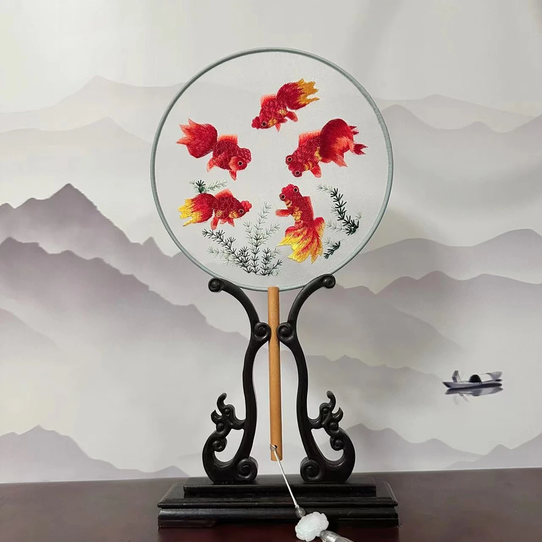 16号五鱼（金玉满堂） 满边绣双面绣新款苏绣团扇非遗传承