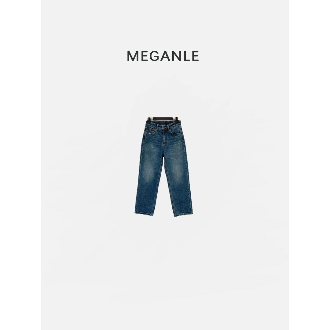 【法棍牛仔】MEGANLE 秋季百搭简约水洗蓝法棍烟管牛仔裤2025215