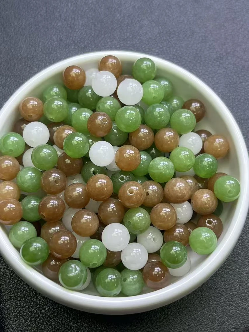 天然珠宝玉石 和田玉三彩散珠Y791  6MM  50颗（赠弹力绳）