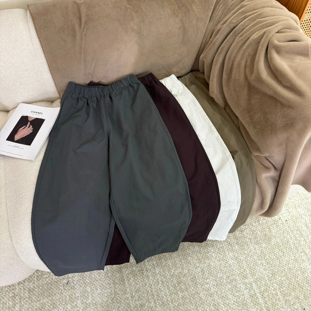松紧长裤轻熟风极简风透气休闲裤休闲薄款九分裤百搭阔腿夏季通勤