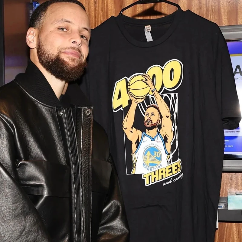 2025勇士库里短袖T恤三分球总数达到4000个四千纪念大码科尔同款