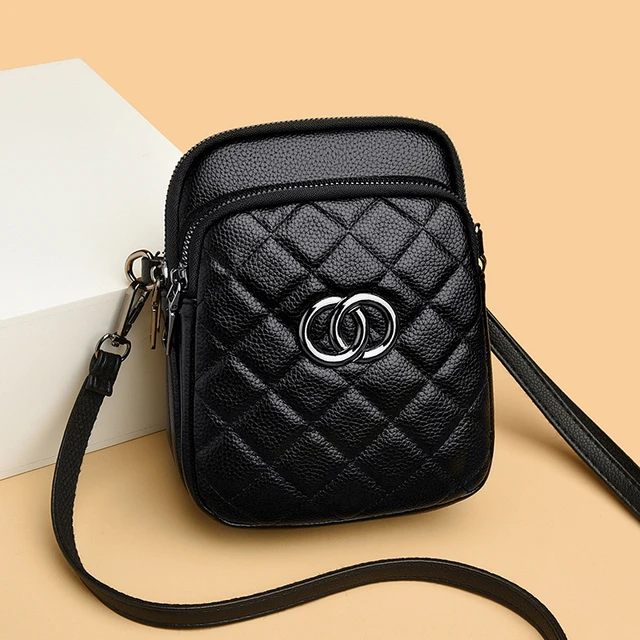 三层真皮小包包2025新款潮时尚菱格手机包女斜挎单肩跑步手机腰包